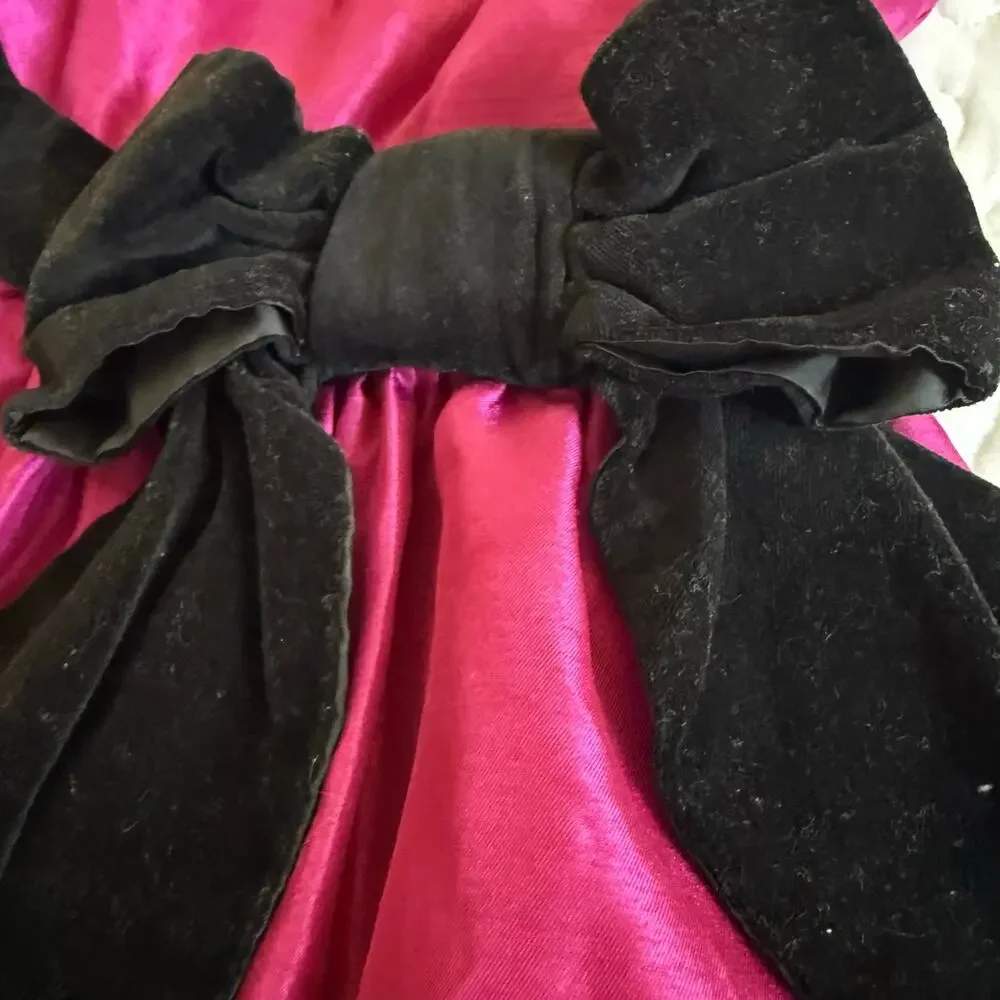 GIRL'S 5T FUSCHIA DRESS TULLE AND VELVET BOW WHIMSY KIDCORE CHRISTMAS GOWN